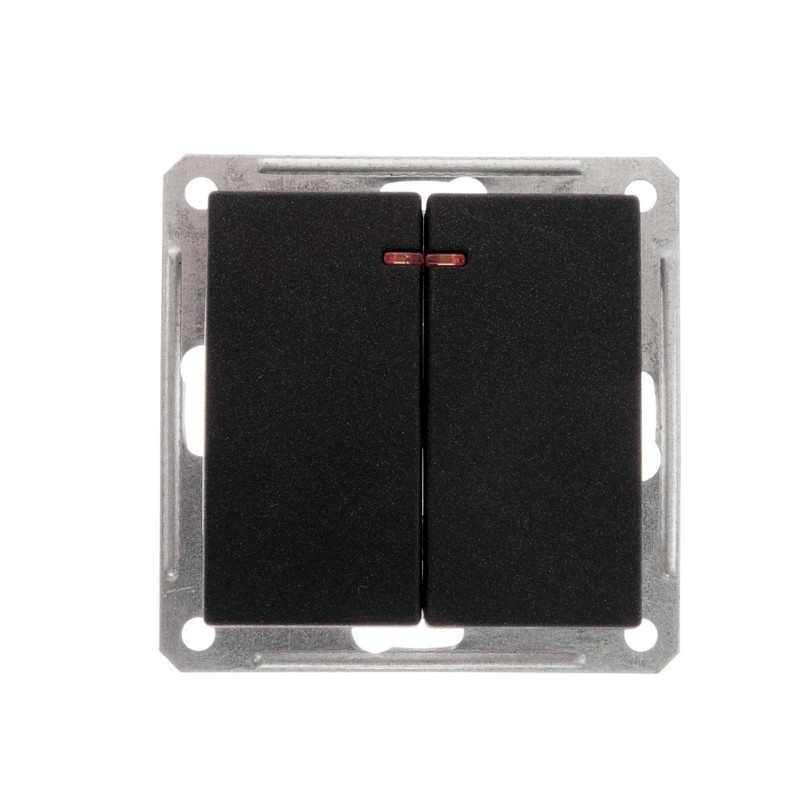 Wessen 59 чёрный бархат  выключатель 2-клавишный с подсветкой 16А (сх.5) VS516-251-6-86 фото