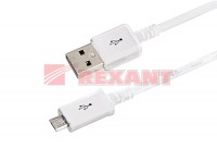 REXANT USB кабель microUSB длинный штекер 1 м белый 18-4269 фото