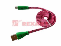 REXANT USB кабель светящиеся разъемы для iPhone 5/6/7 моделей шнур шелк плоский 1 м розовый 18-4258 фото