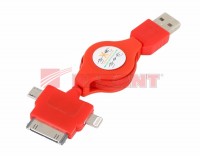 REXANT USB кабель-рулетка 3 в 1 для iPhone 5/microUSB/iPhone 4 красный 18-4055 фото