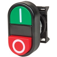 DKC Кнопка двойная выпуклая с линзой для подсветки, цвет красн.+зел. с овал. линзой, без фиксации ABFL фото