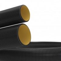 DKC Двустенная труба ПНД гибкая для кабельной канализации д.50мм с протяжкой, SN13, 420Н,  в бухте 100м, цвет черный 121950A фото