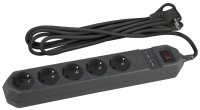 ЭРА USF-5es-1.5m-USB-B Сетевой фильтр (черный) с заземлением, 3x0,75мм2, с выключателем, 5гн+2USB, 1.5м Б0019036 фото