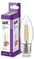 IEK Лампа LED C35 свеча прозрачный 5Вт 230В 3000К E27 серия 360° LLF-C35-5-230-30-E27-CL фото