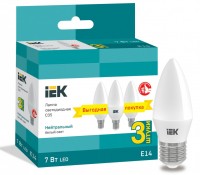 IEK Лампа LED C35 свеча 7Вт 230В 4000К E14 (3шт/упак) LLE-C35-07-230-40-E14-3 фото