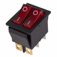 REXANT Выключатель клавишный 250V 15А (6с) ON-OFF красный  с подсветкой  ДВОЙНОЙ 36-2410 фото