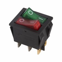 Выключатель клавишный 250V 15А (6с) ON-OFF красный/зеленый  с подсветкой  ДВОЙНОЙ  REXANT 36-2450 фото
