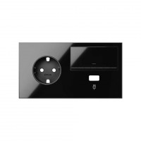 Simon 100 Черный глянец Кит 2 поста, фронт. Накладка на 1 розетку Schuko (слева) + 1 з/у USB SC + 1 клавиша светорегулятора 10021209-138 фото