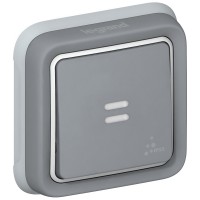 Legrand Plexo серый выключатель 1-клавишный с/п кнопочный(НО+НЗ- контакт)встраиваемый,в сборе IP55 069821 фото