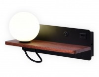 Ambrella Настенный светильник с выключателем, USB портом и полкой FW521 BK/DW черный/темное дерево G9 max 40W 280*100*125 (лампа LED G9 5W 4200K в ком FW521 фото