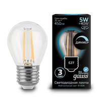 Gauss Лампа LED Filament Globe E27 5W 4100K 1/10/50 105802205 фото