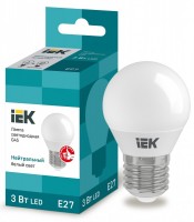 IEK  Лампа светодиодная ECO G45 шар 3Вт 230В 4000К E27 LLE-G45-3-230-40-E27 фото
