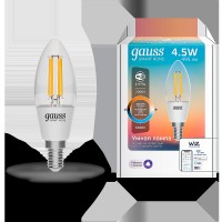 Gauss Лампа светодиодная филаментная Smart Home DIM+CCT E14 C35 4,5 Вт 2000-6500 К 1/10/40 1250112 фото