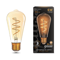 Gauss Лампа LED Filament ST64 Flexible E27 6W Golden 2400К 1/10/40 157802006 фото