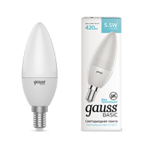 Gauss Лампа Basic Свеча 5,5W 420lm 4100K E14 LED 1/10/100 1033126 фото
