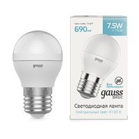 Gauss Лампа Basic Шар 7,5W 690lm 4100K E27 LED 1/10/100 1053228 фото