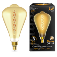 Gauss Лампа Filament ST164 6W 890lm 2700К Е27 golden straight LED 157802118 фото