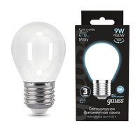 Gauss Лампа Filament Шар 9W 610lm 4100К Е27 milky LED 105202209 фото