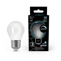 Gauss Лампа Filament Шар 9W 610lm 4100К Е27 milky диммируемая LED 105202209-D фото