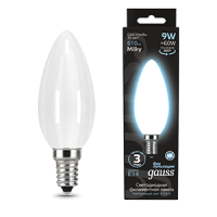 Gauss Лампа Filament Свеча 9W 610lm 4100К Е14 milky LED 103201209 фото