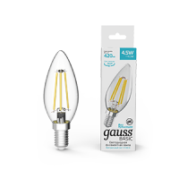 Gauss Лампа Basic Filament Свеча 4,5W 420lm 4100К Е14 LED 1/10/50 1031215 фото