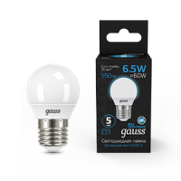 Gauss Лампа Шар 6.5W 550lm 6500K E27 LED 1/10/100 105102307 фото