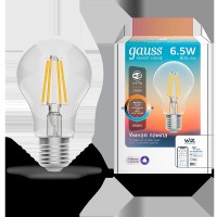Gauss Лампа светодиодная филаментная Smart Home DIM+CCT E27 A60 6,5Вт 2000-6500 К 1/10/40 1220112 фото