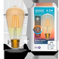 Gauss Лампа светодиодная филаментная Smart Home DIM+CCT E27 ST64 Golden 6,5 Вт 2000-5500 К 1/10/40 1310112 фото