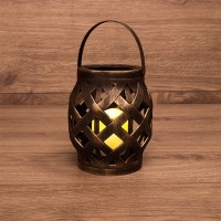 NEON-NIGHT Декоративный фонарь со свечкой, плетеный корпус, бронза, размер 14х14х16,5 см, цвет теплый белый 513-055 фото