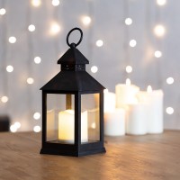 NEON-NIGHT Декоративный фонарь со свечкой, черный корпус, размер 10.5х10.5х24 см, цвет ТЕПЛЫЙ БЕЛЫЙ 513-051 фото