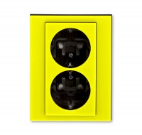 ABB EPJ Levit жёлтый / дымчатый чёрный Розетка двойная с заземл, со шторками 2CHH223457C6064 фото