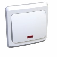 Этюд белый выключатель кнопочный 1-клавишный с подсветкой KC10-002B фото