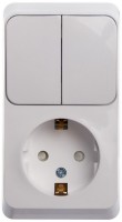 Этюд Белый Блок: Розетка с заземлением, со шторками+выключатель 2-клавиш. наружный BPA16-202B фото