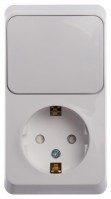 Этюд Белый Блок: Розетка с заземлением, со шторками + выключатель 1-клавишный BPA16-201B фото
