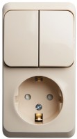 Этюд Кремовый Блок: Розетка с заземлением, со шторками + выключатель 2-клавиш. BPA16-202K фото