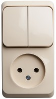 Этюд Кремовый Блок: Розетка без заземления, + выключатель 2-клавиш. BPA16-205K фото