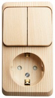 Этюд Сосна Блок: Розетка с заземлением, со шторками + выключатель 2-клавиш. BPA16-202D фото