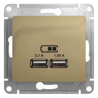 Glossa  USB Розетка 5В/2100мА, 2х5В/1050мА, цвет титан GSL000433 фото