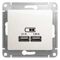Glossa USB Розетка 5В/2100мА, 2х5В/1050мА, цвет перламутр GSL000633 фото