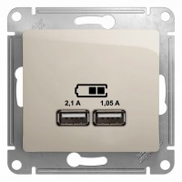 Glossa USB Розетка 5В/2100мА, 2х5В/1050мА, цвет молочный GSL000933 фото