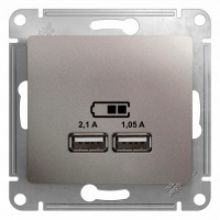 Glossa  USB Розетка 5В/2100мА, 2х5В/1050мА, цвет платина GSL001233 фото