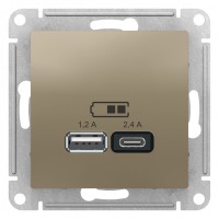 AtlasDesign USB Розетка A+С, 5В/2,4А, 2х5В/1,2А, цвет шампань ATN000539 фото