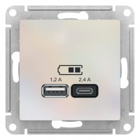 AtlasDesign USB Розетка A+С, 5В/2,4А, 2х5В/1,2А, цвет жемчуг ATN000439 фото