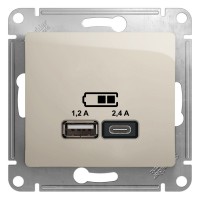 Glossa USB Розетка A+С, 5В/2,4А, 2х5В/1,2 А, цвет молочный GSL000939 фото