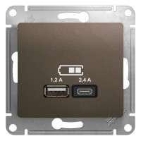 Glossa USB Розетка A+С, 5В/2,4А, 2х5В/1,2 А, цвет шоколад GSL000839 фото