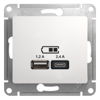 Glossa USB Розетка A+С, 5В/2,4 А, 2х5В/1,2 А, цвет белый GSL000139 фото