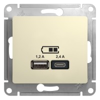 Glossa бежевый розетка USB A+С, 5В/2,4А, 2х5В/1,2А GSL000239 фото