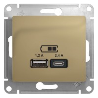Glossa USB Розетка A+С, 5В/2,4А, 2х5В/1,2 А, цвет титан GSL000439 фото