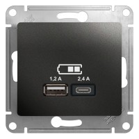 Glossa антрацит розетка USB A+С, 5В/2,4А, 2х5В/1,2А GSL000739 фото