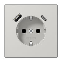 Jung Светло-серый Розетка SCHUKO с USB-зарядным устройством, тип A + тип С_ термопласт LS1520-15CALG фото